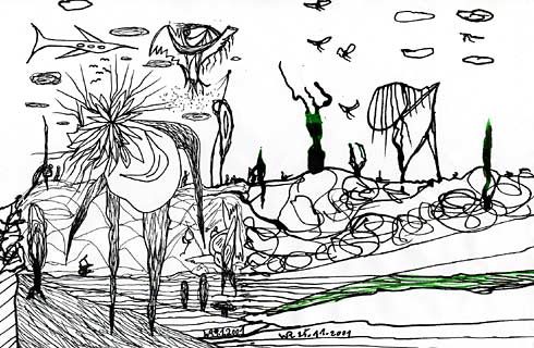 »Der Gärtner« 2001, Tusche auf Papier, 21 x 29cm »Der Gärtner« 2001, Tusche auf Papier, 21 x 29cm