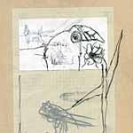 ›Zwei Vögel‹, Aug. 2003, Tusche, Buntstift, div. Papiere auf Papier, 30x21cm, 150€
