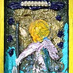 ›Ein Ehemann‹, 2002/08, Öl, Spiegel, Eisen, Schmuck auf Leinwand, bemalter Holzrahmen, 28,7x21cm, 600€