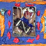 ›Das Ehepaar‹, 2001/08, Öl, Eisen, Pappe, Schmuck, div. auf Gips, 21x30cm, 600€