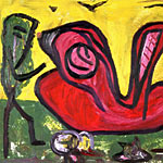 ›Flirt‹, 11.9.2002, Öl auf Papier, 59x84cm, 500€